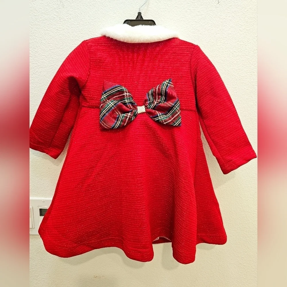 Red Holiday Dress with White Fur Collar Baby Girl 12 Months.